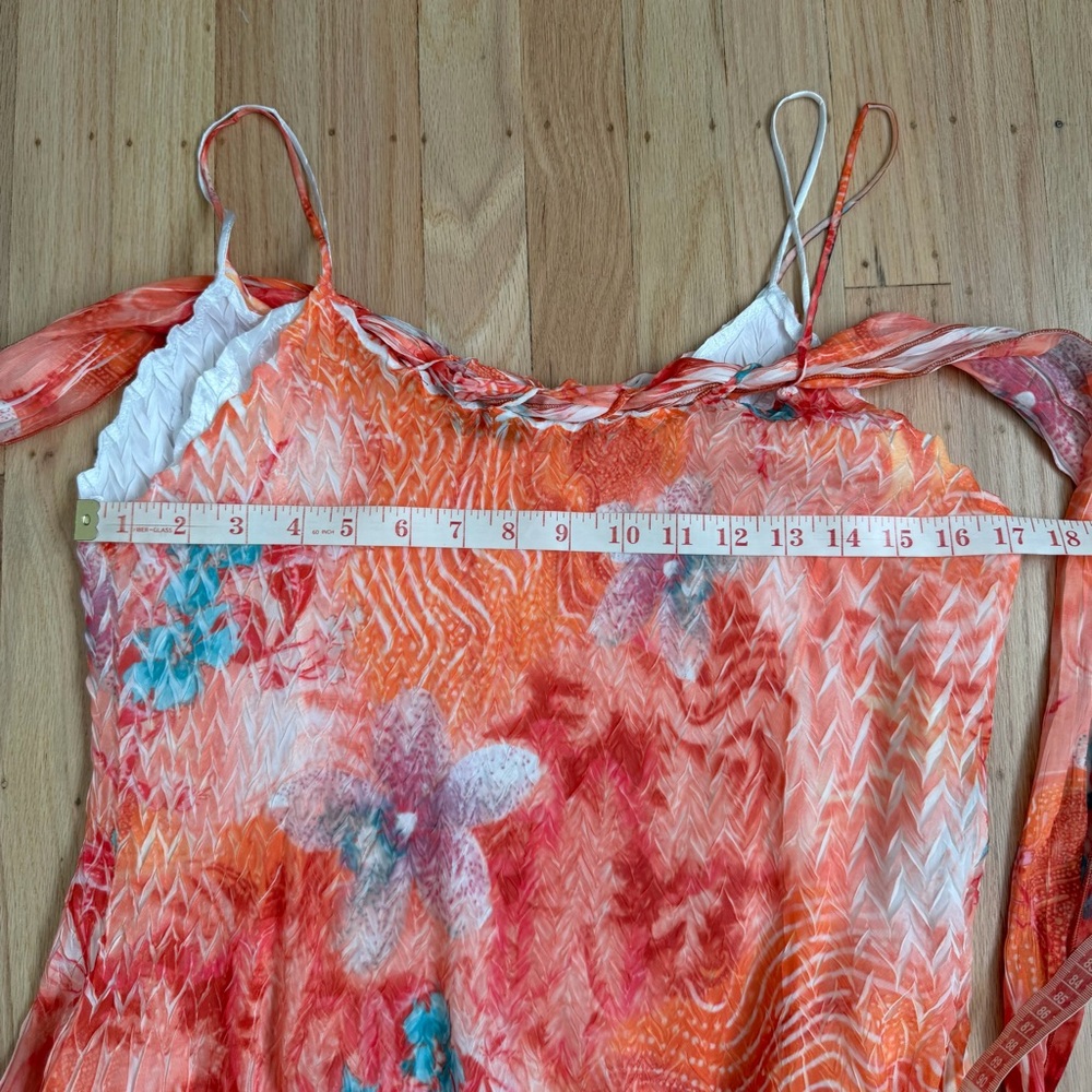 Komarov Crinkle Floral Midi Dress Size Large Orange Flowy Formal Spring Wedding - Picture 11 of 13